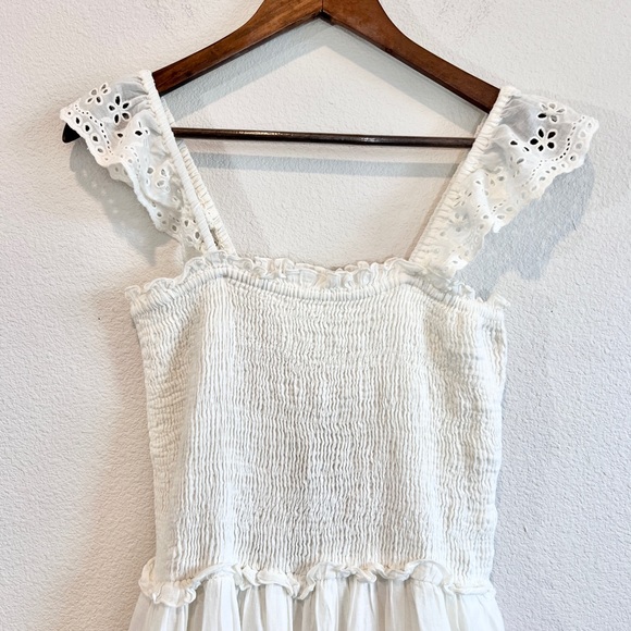 Natural Life White Smocked Cotton Eyelet Midi Dress L/XL Cottagecore Boho NWT - Picture 4 of 12